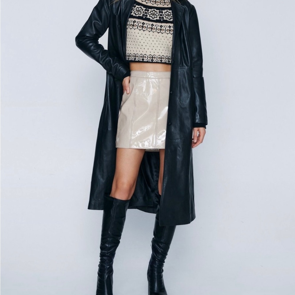 Beige leather skirt